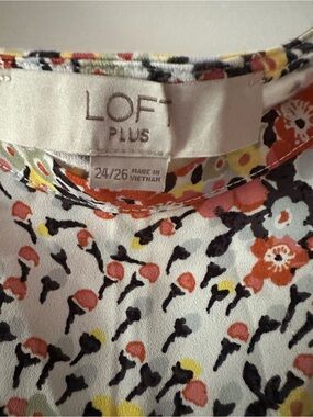 LOFT Plus Floral Print Blouse in White, Pink, Yellow, Black